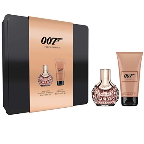 James Bond for Woman Tin Box II, Verführerisches Eau de Parfum und Bodylotion für jeden Anlass, für moderne und feminine Frauen, 1 x 30 ml und 1 x 50 ml