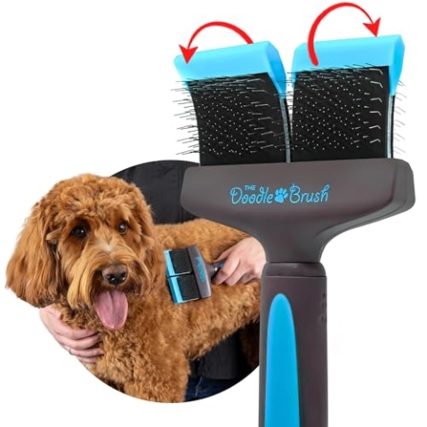 The Doodle Brush - Hundebürste für Goldendoodles & Labradoodle, hundebü langhaar Pudelbürste - entfilzer für hunde - zupfbürste hund, Entwirrungsbürste für Hunde - Hundehaarbürste (Doppelkopf)