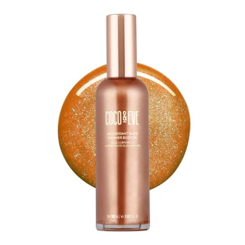 Coco & Eve Antioxidant Glow Shimmer Pflegeöl – Leichter Skin Illuminator mit natürlichem Glitzer, Antioxidantien für schimmernden, feuchtigkeitsspendenden und gesunden Glanz (100 ml)