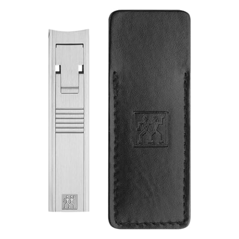 ZWILLING Nagelknipser Kompakt (Ultraflach mit Nagelfeile, Leicht gebogene Schneide, Für Reise und Unterwegs, Inklusive Lederhülle), Premium, Silber