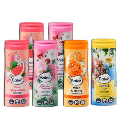Balea 6er Set: 5 x Duschgel, 1 x Cremedusche, Ohne Alkohol (6 x 300 ml = 1800 ml)