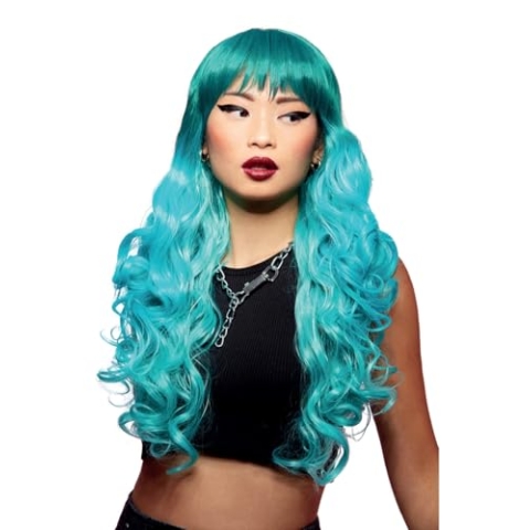 Smiffys Manic Panic® Mermaid™ Ombre Siren™ Perücke, lange gelockte Wellen mit Pony, hitzebeständig