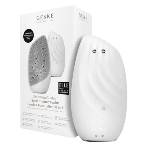 GESKE | SmartAppGuided™ Sonic Thermo Facial Brush & Face-Lifter | 8 in 1 | Hautreinigung & gegen Falten | elektrische Reinigungsbürste aus Silikon | Gesichtsmassagegerät | Cleansing & Anti Aging