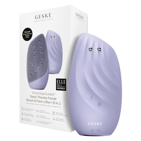 GESKE | SmartAppGuided™ Sonic Thermo Facial Brush & Face-Lifter | 8 in 1 | Hautreinigung & gegen Falten | elektrische Reinigungsbürste aus Silikon | Gesichtsmassagegerät | Cleansing & Anti Aging