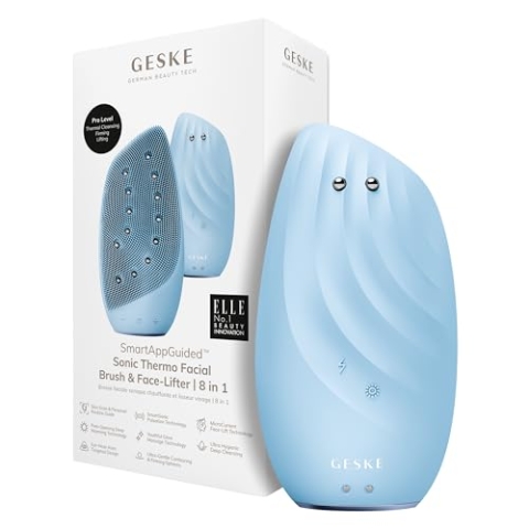 GESKE | SmartAppGuided™ Sonic Thermo Facial Brush & Face-Lifter | 8 in 1 | Hautreinigung & gegen Falten | elektrische Reinigungsbürste aus Silikon | Gesichtsmassagegerät | Cleansing & Anti Aging