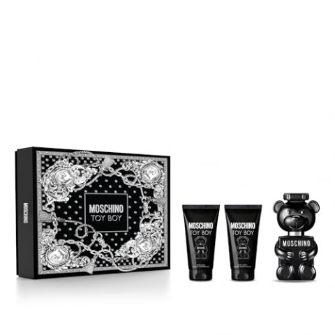Moschino Toy Boy von Moschino for Men – 3-teiliges Geschenkset, 48 ml, Eau de Parfum, Spray, Bade- und Duschgel, After Shave Balsam