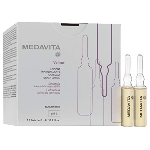 Medavita | Velour Lozione Tranquillante 12 Fläschchen x 6 ml, Haarlotion für empfindliches Haar, pH 6, Made in Italy