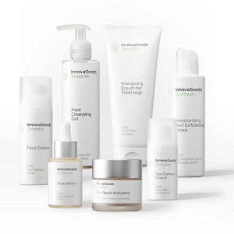 InnovaGoods® CBD Gesichts- und Körper-Routine-Set, Hautpflegeset mit natürlichen Inhaltsstoffen, 7-teiliges Set, ideal zur Befeuchtung und Aufhellung Ihrer Haut, geeignet für empfindliche Haut