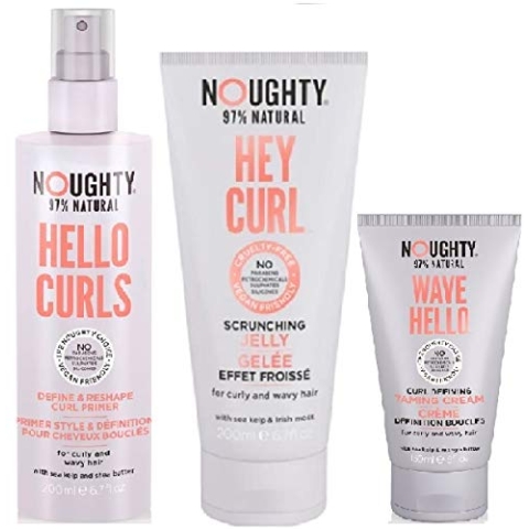 Noughty Hello Curls Primer, Hey Curl Curl Scrunching Jelly & Wave Hello Curl Taming Cream 3 Full Size Products, Wavy Hair, Curly Hair