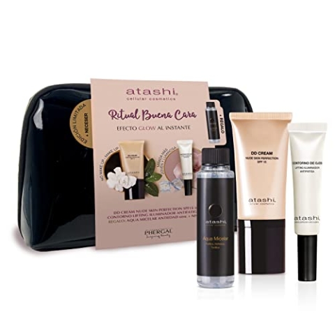 Atashi | DD Cream Nude Skin Perfection + Augenkontur Lifting Illuminating + Antialterung Mizellenwasser | Reduziert Falten, Lifting-Effekt | Reduziert Tränensäcke | Reinigenden, Beruhigenden