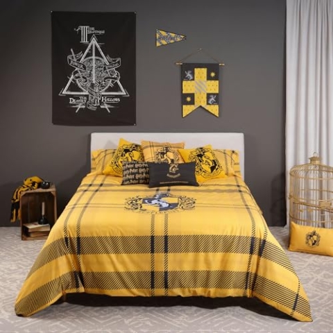 BELUM Bettbezug Harry Potter, Bettbezug mit Knöpfen 100% Baumwolle, Modell Classic Hufflepuff für 105 cm Bett (180 x 220 cm)