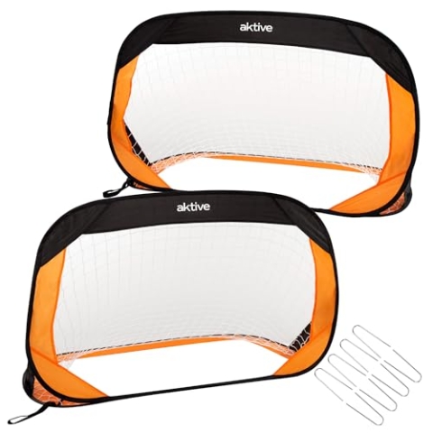 Aktive 54120 - 2er Set faltbare Fußballtore, Fußballtor für Kinder / Maße 120x80x80 cm, einfacher Aufbau, Schwarz und Orange / Tragbares Fußballtor, Outdoor-Spiele für Kinder