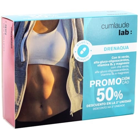 Cumlaude Lab - Drenaqua, Nahrungsergänzungsmittel zur Flüssigkeitsausscheidung, mit Grüntee-Extrakt, Kalium, Magnesium, Präbiotika und Vitamin B6, Gluten- und Laktosefrei - 2 x 30 Kapseln