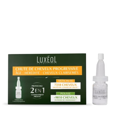 LUXÉOL - Progressiver Haarausfall 2-in-1 – fördert das Wachstum & verringert den Haarausfall – verdichtet das Haar – Programm für 1 Monat – 14 Flaschen à 6 ml