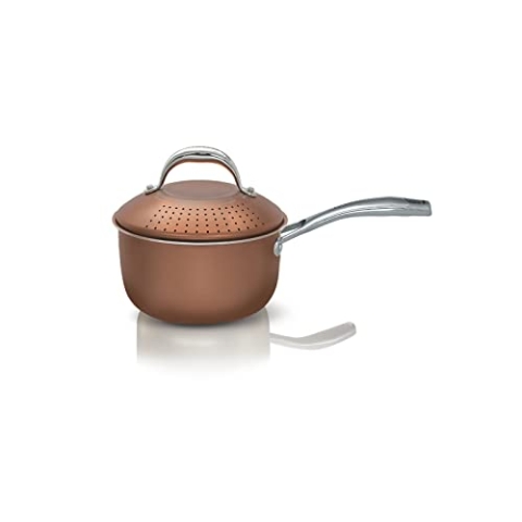 Pensofal, Pastasi-Serie Magnifiqa® Pastasi, Antihaftbeschichtung, Durchmesser 16 cm, induktionsgeeignet, 1,5 l, backofenfest, in Geschenkbox, innen 24 K Diamant, Kupfer-Effekt