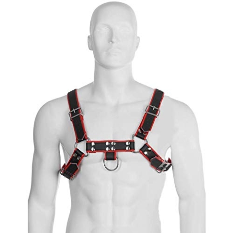 Body Kette Leder Geschirr III schwarz/rot