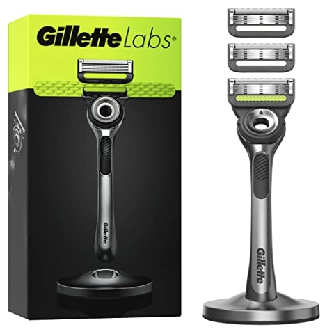 Gillette Labs mit Peelingstange, Gillette Herrenrasierer, 1 Griff, 3 Klingen, mit magnetischer Premium-Halterung