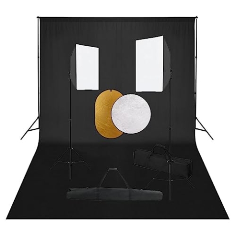vidaXL Fotostudio Set mit Softbox-Leuchten Hintergrund Reflektor Teleskop Hintergrundsystem Foto Studioset Stativ Studioleuchte Tragetasche