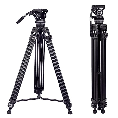 Cayer Pro Video-Stativ mit Fluid-Kopf, alle Metall Heavy Duty QR-Platte kompatibel mit DJI RS Gimbals Manfrotto, Flexible 360°Pan & +90°/-85°Tilt mit Einstellbarer Dämpfung Max Last 22lb/10kg, BF310