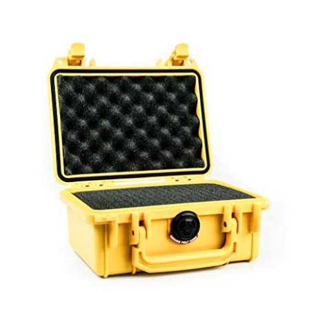 PELI 1120 Professioneller Koffer für Optische und Elektronische Instrumente, IP67 Wasserdicht, 2L Volumen, Mit Schaumstoffeinlage (Anpassbar), Gelb