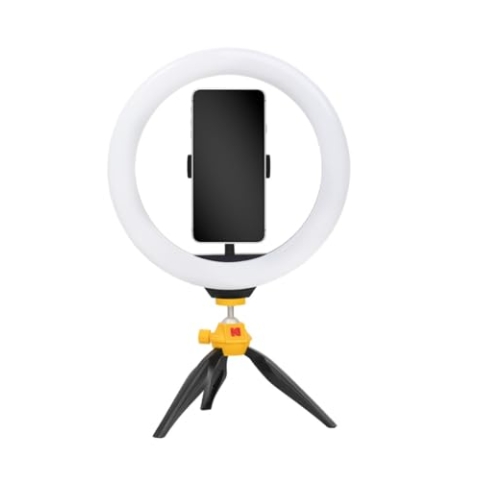 KODAK LED Selfie Ring Light – Stativ, für Smartphones, 25 cm Durchmesser, mit einstellbarer Helligkeit und Farbtemperatur, 1600 Lumen, ideal für Instagram, Snapchat, TikTok und mehr – Weiß
