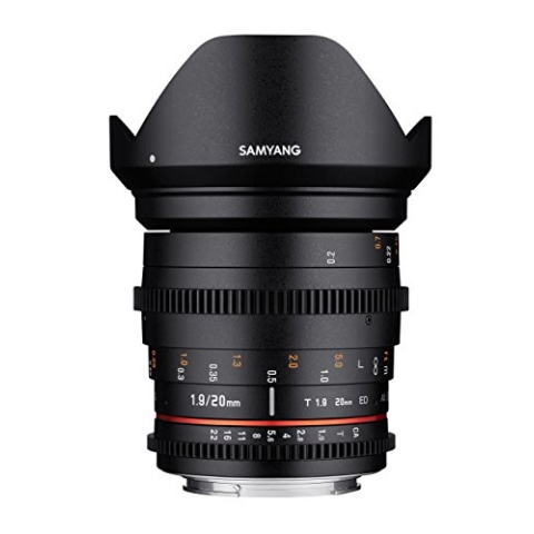Samyang 7456 20/1,9 Objektiv Video DSLR Canon EF manueller Fokus Videoobjektiv 0,8 Zahnkranz Gear, Weitwinkelobjektiv schwarz