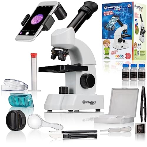 Bresser Junior Mikroskop mit 40x-640 facher Vergrößerung, Zoom-Okular und umfangreichem Starterpaket für den perfekten Einstieg in die Mikroskopie
