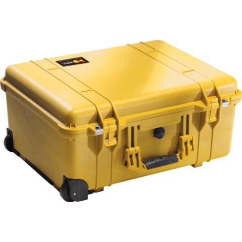 PELI 1560 Langes Stoßfestes Case für Fragiles Equipment mit Rollen und Teleskopgriff, IP67 Wasser- und Staubdicht, 44L Volumen, Mit Schaumeinlage (anpassbar), Gelb