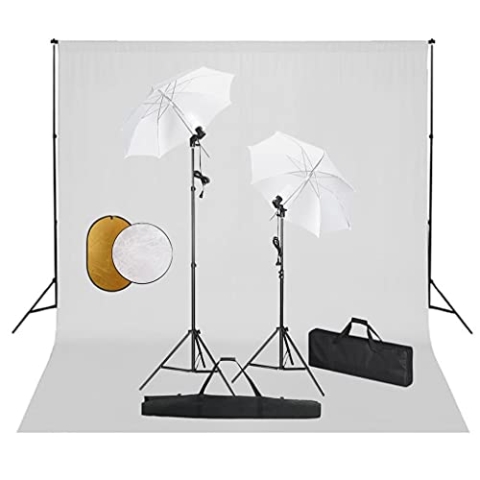 vidaXL Fotostudio Set mit Leuchten Schirmen Hintergrund Reflektor Hintergrundsystem Tragetasche Fotolampe Stativ Foto Studioset Studioleuchte