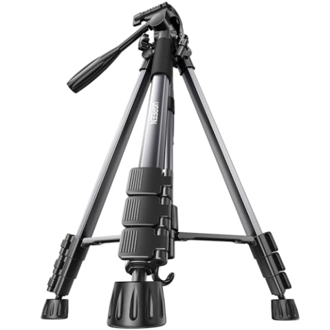 UGREEN Stativ mit 53,5-175 cm Höhe, Leichtes und Tragbares Reisestativ, Aluminium Dreibein mit Handyhalter und Reisetasche für Kamera und Smartphones DSLR Canon Nikon Action