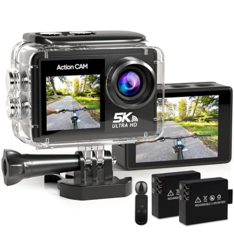 Strex Action Cam 5K 50MP - 60FPS / 30M Wasserdicht/WiFi - Touchscreen – Externes Mikrofon - Inklusive Zubehör - Action Kamera - Unterwasserkamera