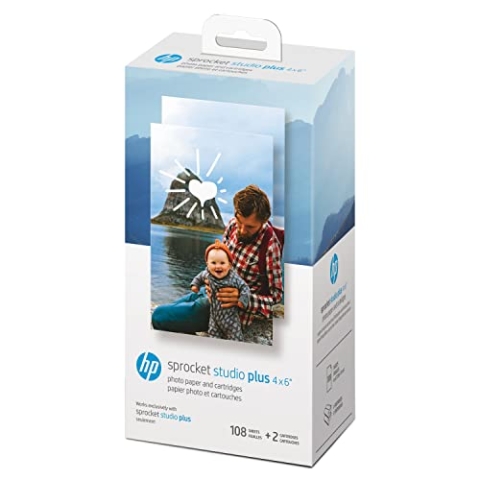 HP Sprocket Studio Plus 10,2 x 15,2 cm Fotopapier und Patronen (inkl. 108 Blatt und 2 Patronen) - Nur kompatibel mit HP Sprocket Studio Plus Drucker