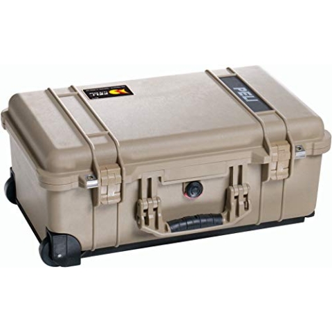 PELI 1510 Stoßfester Transportkoffer mit Kugelgelagerten Laufrollen für Empfindliche Ausrüstung, IP67 Wasser- und Staubdicht, 27L Volumen, Ohne Schaum, Desert Tan (Sand)