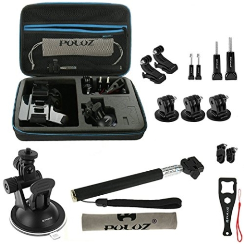 PULUZ 20 in 1 Accessories Combo Kit with EVA Case (Chest Strap + Head Strap + Suction Cup Mount + 3-Way Pivot Arm + J-Hook Buckles + Extendable Monopod + Tripod Adapter + Bobber Hand Grip + Storage Bag + Wrench) for GoPro HERO4 Session /4 /3+ /3
