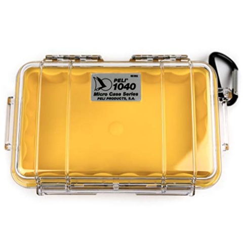 Peli 1040 Micro Case-Schutzbehältnis für Smartphone und Zubehör, IP67 Wasserdicht, 0,7L Volumen, Transparent/ Gelbe Gummieinlage, 1040-027-100E, Klar/Gelb