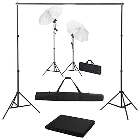 vidaXL Fotostudio Set mit Hintergrund Leuchten Studioschirm Schirmen Studioset Komplettset Hintergrundsystem Dauerlicht Lampe Stativ Fotografie