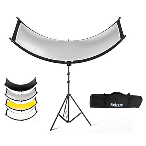 Selens 4 in 1 Porträt Reflektor 60x180cm U Form Gebogener Reflektoren + 200cm Lichtstativ + Einstellbarer Beleuchtungs Diffusor Kit für Fotografie Fotostudio Schwarz/Weiß/Gold/Silber