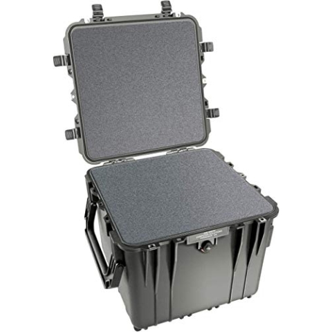 PELI 0340 Wasserdichter Schutzkoffer mit Teleskopgriff und Abnehmbaren Rollen, IP67 Wasser- und Staubdicht, 96L Volumen, Mit Schaumstoffeinlage (Anpassbar), Schwarz