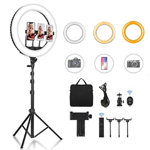 CXYP 18 Zoll LED Ringlicht mit Stativ, Dimmbares Selfie Ringleuchte mit Fernbedienung für YouTube TikTok Videoaufnahmen, Selfie, Live-Stream, Makeup/Fotografie Kompatibel mit Smartphone