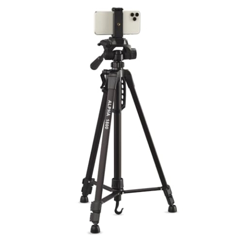 CULLMANN - 52119 - Alpha 1800 Stativ Mobile BT m. Smartphonehalter und Bluetooth-Auslöser - Auszugshöhe 140 cm - Packmaß 56 cm - mit 3-Wege-Kopf - max. Tragkraft 2 kg - Gewicht 900 g - Schwarz
