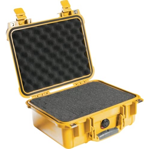 PELI 1400 Koffer für Kamera, Linsen, Drohnen, Empfindliches Elektronisches Equipment, IP67 Wasser- und Staubdicht, 9L Volumen, Mit Schaumstoffeinlage (Anpassbar), Gelb