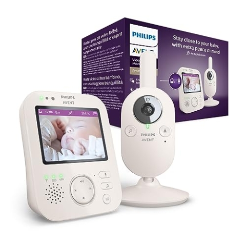 Kindermädchen Video Philips Avent Premium mit Bild und Ton, weiß, 3,5" Display, 4X Vergrößerung, Nachtsichtmodus, 2-Wege-Sound, Schlaflieder, Raumtemperatur (Modell SCD891/26)