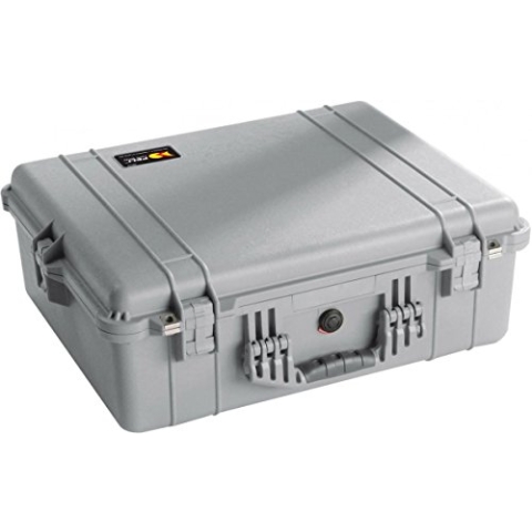 PELI 1600 Koffer für Sicheren Transport, IP67 Wasser- und Staubdicht, 46L Volumen, Mit Schaumeinlage (anpassbar), Silber