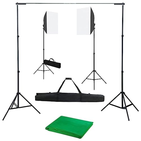 vidaXL Fotostudio Set mit Softbox-Leuchten Hintergrund Studioset Komplettset Hintergrundsystem Fotografie Softbox Dauerlicht Lampe Stativ