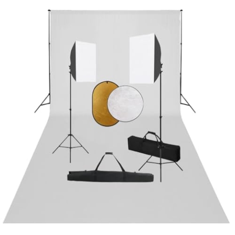 vidaXL Fotostudio Set mit Softbox-Leuchten Hintergrund Reflektor Foto Studioset Teleskop Hintergrundsystem Studioleuchte Stativ Tragetasche