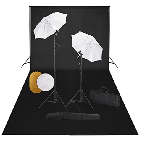 vidaXL Fotostudio Set mit Leuchten Schirmen Hintergrund Reflektor Foto Studioset Stativ Studioleuchte Fotolampe Tragetasche Hintergrundsystem