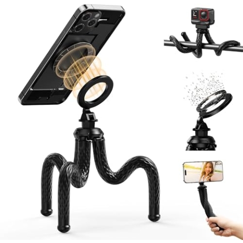 Telesin Magnetisches flexibles Handy-Stativ für iPhone, biegbare Beine, Stativ-Stativ, Reisestativ für Kamera, Vlogging, mit ¼-Zoll-Schraubbefestigung für Action-Kameras