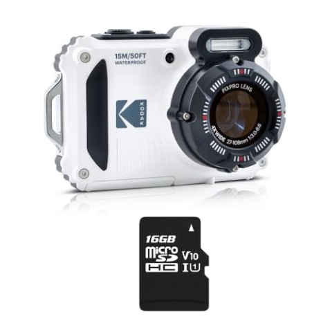 KODAK Pixpro Pack WPZ2 + 1 SD-Karte, kompakte Digitalkamera 16 M Pixel, wasserdicht bis 15 m, stoßfest, Video 720p, LCD-Display 2,7 Zoll (6,3 cm) – Li-Ion-Akku – Weiß
