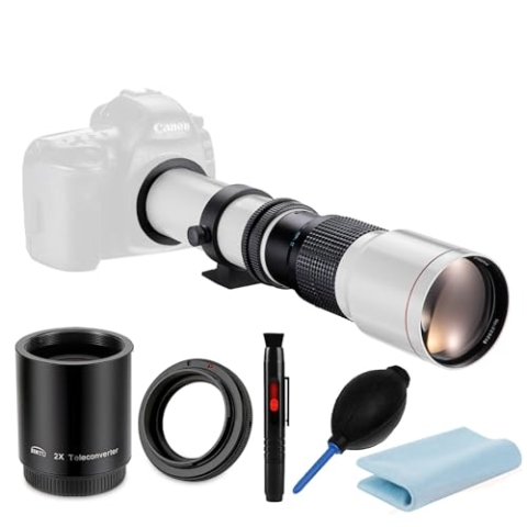 JINTU 500mm-1000mm f/8 Teleobjektiv für Canon EF Objektiv, Manuelles Teleobjektiv-Zoom Objektiv mit T-Ring für Canon EOS Rebel SL2 SL1 T8i T7 T6 4000D 2000D 850D 800D 90D 80D 77D 70D 5D 6D SLR