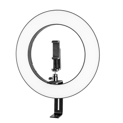 Walimex pro LED Ringleuchte 380 Bi-Color 23 W, leistungsstarkes Ringlicht mit schaltbaren Sektoren, Leuchtring dimmbar, Videoleuchte mit Kamera- und Smartphone-Zubehör